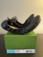 Kate Spade Globe Foldable Ballet Flats Black Nappa Leather Size 8 with Box