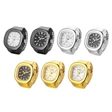 Women Casual Square Quartz Ring Watch Stainless Steel Elastic Strap Finger Watch