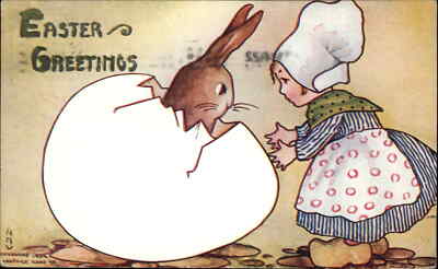 Easter Children Bunny Rabbit Egg Hatch Dutch c1910s Postcard