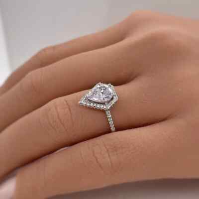 Sheild Shape Design Halo Pear Cut Moissanite Engagement Ring For His Partner