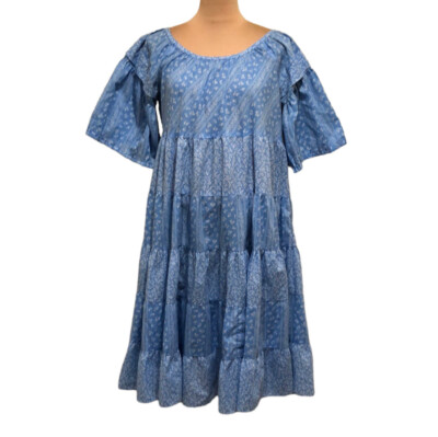 Vintage Peasant Dress Size Large Sky Blue Mixed Floral Print Tiered Midi |  eBay UK