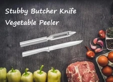 Rada 2 pc Set Stubby Butcher Knife and Vegetable Peeler  (Silver Handle)
