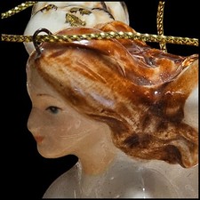 Ceramic Angel Hanging Ornament Gold Trim Heart Wreath 2.5" Tall x 6" Length