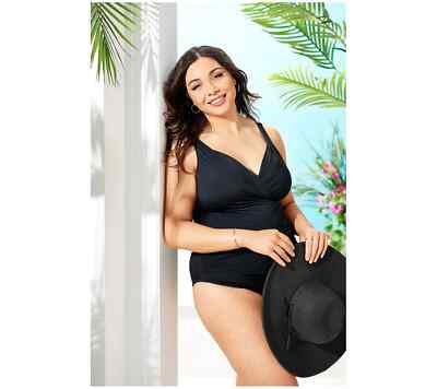 Jantzen Draped Surplice Mailot One-Piece Swimsuit Black Size