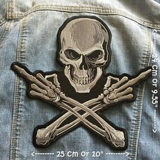 Skull Finger Chopper Biker Motorcycle Iron on Embroidered Large Back patch XL