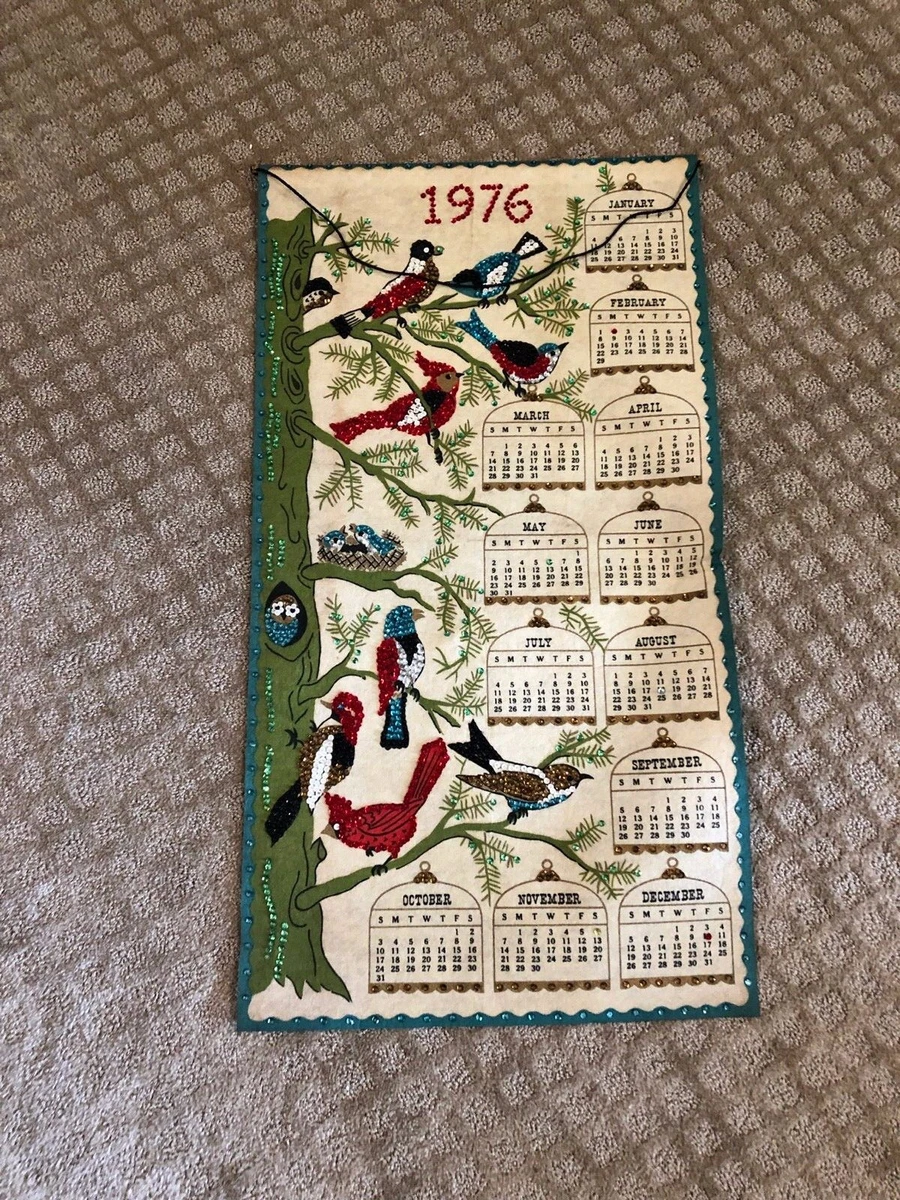 RARE Old Vtg Hanging 1976 Calendar Bird Design 29" Long Homemade | eBay