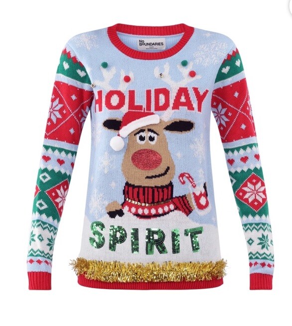 NWT No Boundaries Ugly Christmas Sweater Holiday Spirit Womens