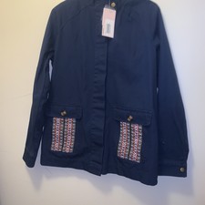 Justfab Casual Folk Parka Indigo Unisex Size Small Embroidered Bohemian