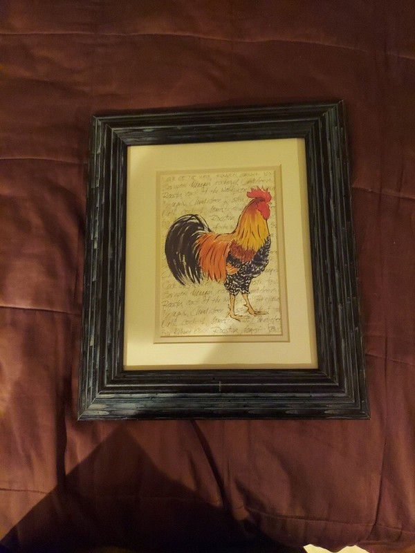 Vintage Double Matted Rooster Framed Art Piece Ready To Hang