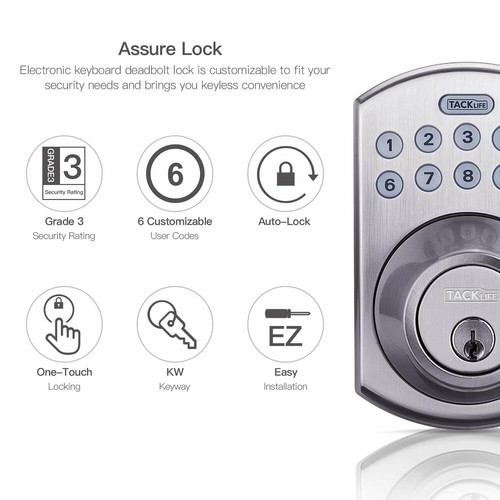 Tacklife Electronic Deadbolt Door Lock, Keypad Deadbolt Lock with 1