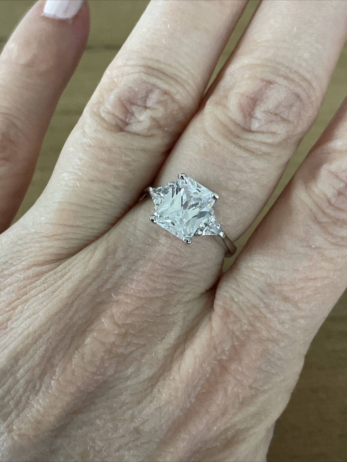 Sterling Silver Rectangular Clear Sparkly Ring Sz… - image 7