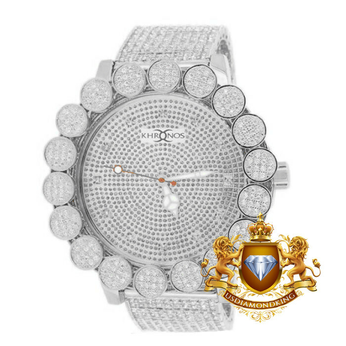 White Khronos Real Diamond Mens Joe Rodeo Cluster Bezel Iced Band