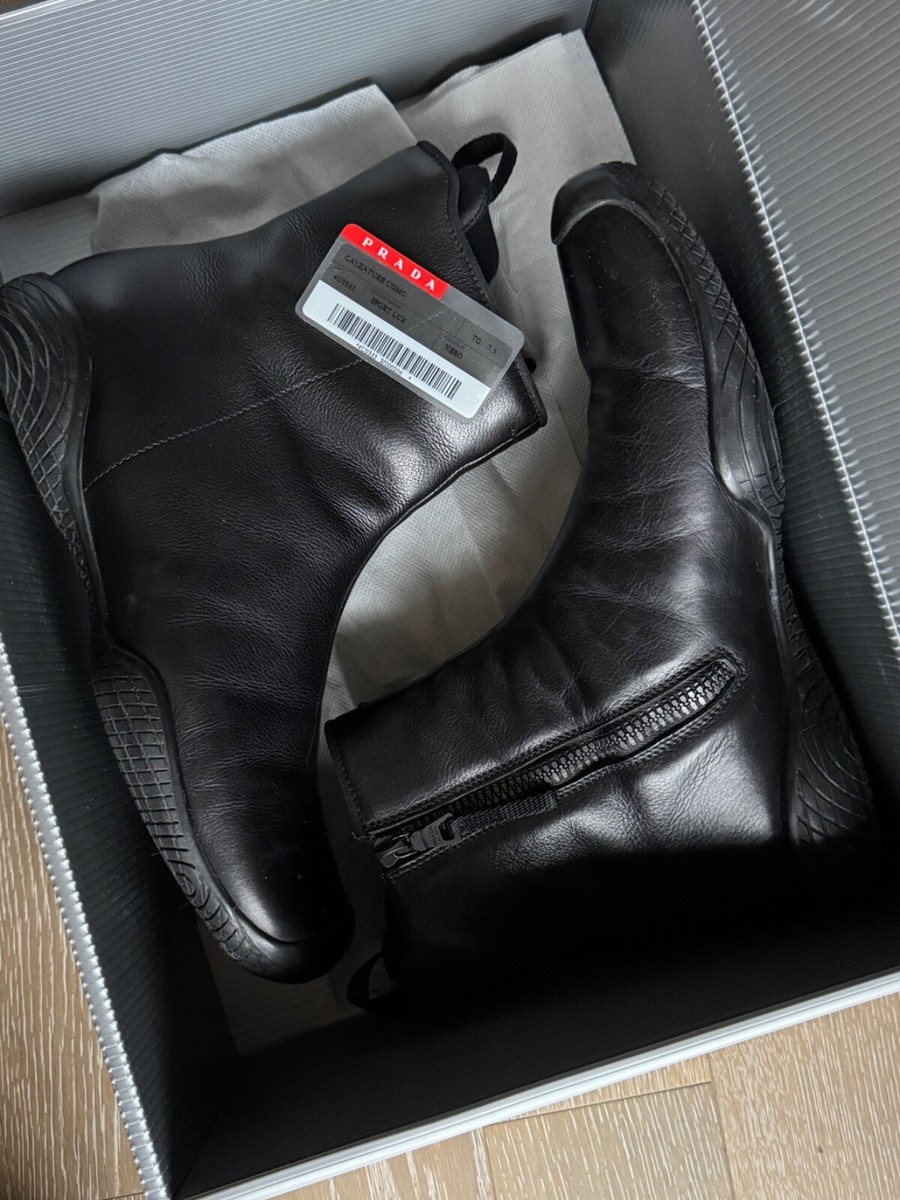 Prada Sport Lux Men's Black Leather Side-Zip Boots. Calzature Uomo