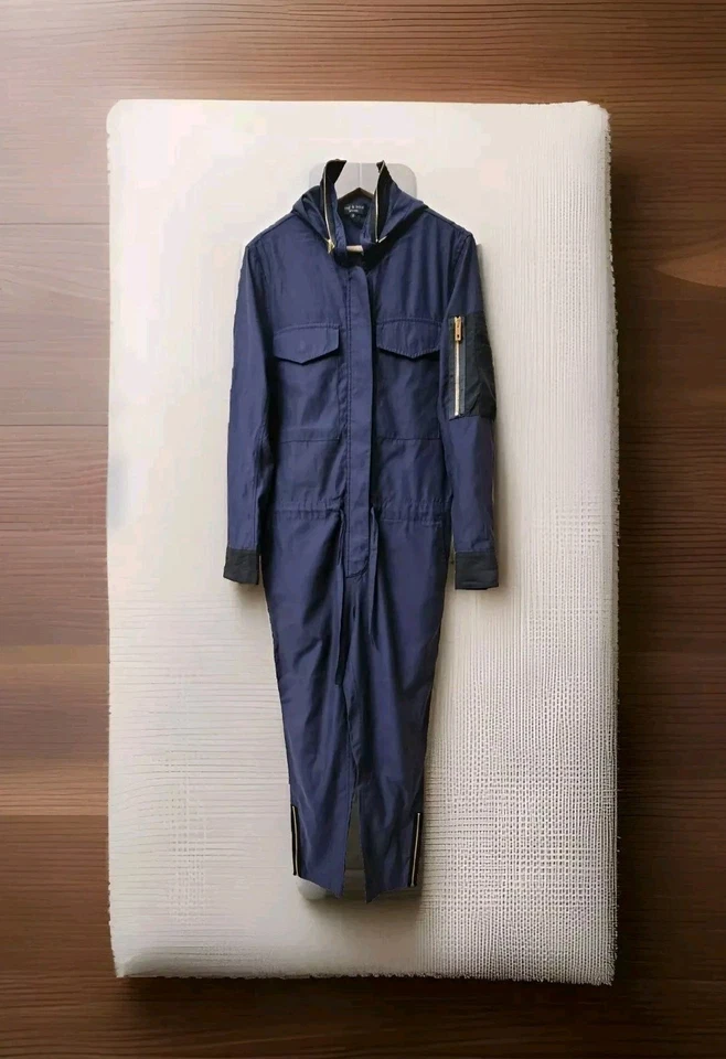 Macacão jeans azul índigo Rag & Bone Claire com zíper tornozelo botões escondidos bolsos 2 - Imagem 3 de 4