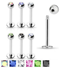 6 PC Lot 16G 5/16" Assorted Gem Steel Helix Tragus Lip Piercing Labret Stud Ring