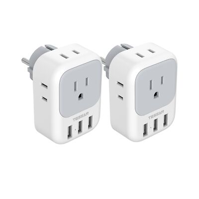 TESSAN Type E F Plug Adapter 2 Pack, Germany France Power Adapter, Schuko Out...