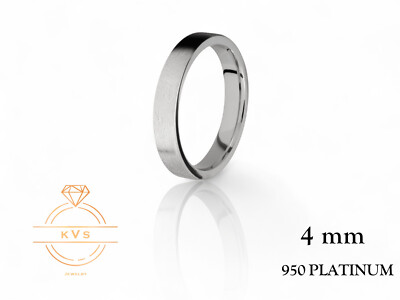 950 Platinum Solid FLAT 4mm Wedding Band Ring - Comfort Fit ICE MATTE Finish New