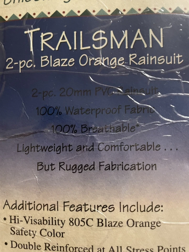 Cedar Key Trailsman Blaze Orange 2 pc Rainsuit Men’s Size XL  5553 NEW - Image 3 of 4