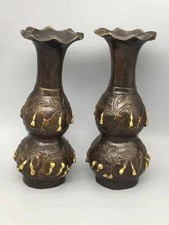 Chinese Copper Gilt Handmade Exquisite A Pair Vases 2965