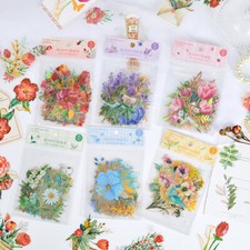 Flower Floral Stickers PET 40PCS Pressed Dried Scrapbook Supply Papercraft DIY