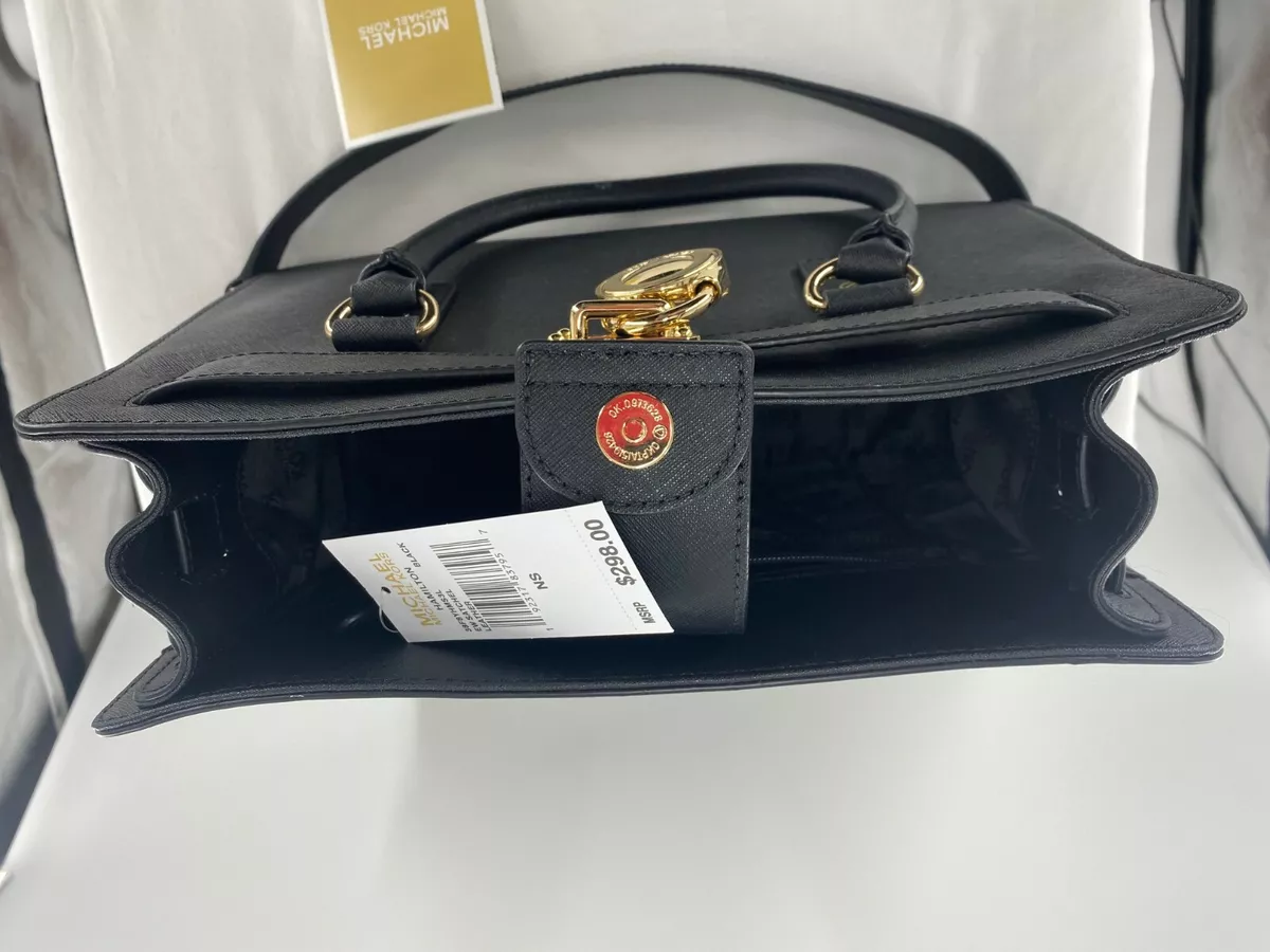 NWT MICHAEL KORS HAMILTON BLACK LEATHER GOLD LOCK KEY EW SATCHEL