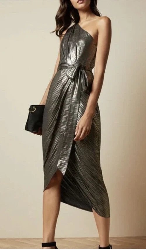 ted baker gabria metallic one shoulder dress