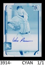 1-2015 BOWMAN CHROME CYAN PRINT PLATE AUTO WES PARSONS BRAVES 1/1