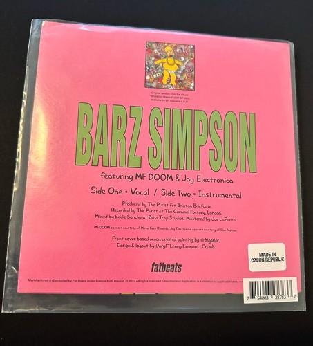 Barz Simpson White Girl Wasted MF Doom Jay Electronica 7" Black Vinyl - Picture 2 of 2
