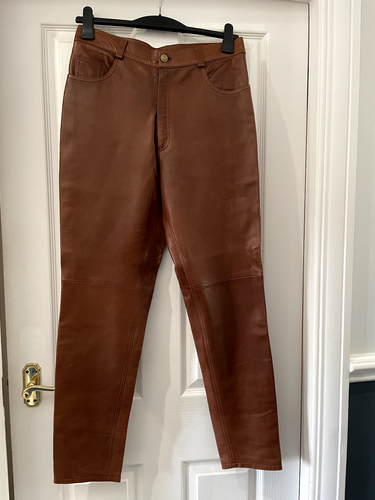 Súper Suave Medio Marrón DAKS London Mujer Lujo Cuero Real Pantalón - Imagen 10 de 12