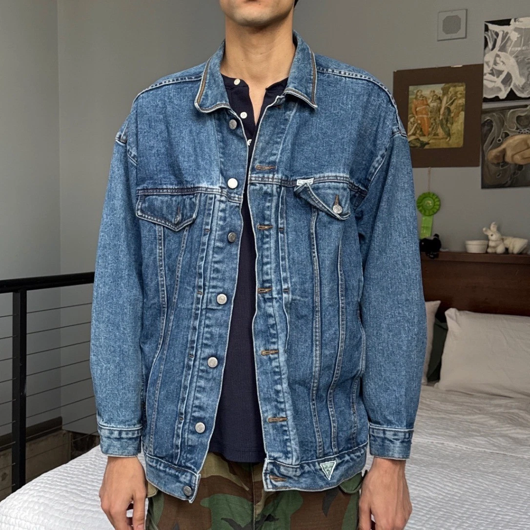 Vintage Guess USA Denim Jacket Georges Marciano Classic Style Blue Cotton Mens M