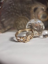 9CT YELLOW GOLD NATURAL DIAMOND FANCY FILIGREE RING - HALLMARKED : 9CT