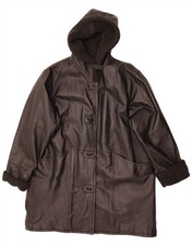 Modern Classics Womens Hooded Leather Coat UK 22 3XL Black Leather BQ06
