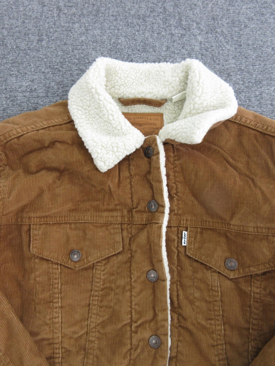Levi's Premium Jacket Womens Small Brown Corduroy Sherpa Trucker