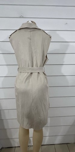 NEW ZARA WOMAN LONG FAUX SUEDE WAISTCOAT BEIGE CREAM WITH BELT Size L Y882B - Picture 10 of 22