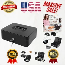 Sturdy Metal Cash Lockbox with 5-Compartment Tray - Secure 9.84" x 7.87" Utility