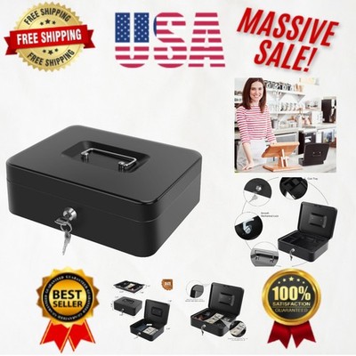 Sturdy Metal Cash Lockbox with 5-Compartment Tray - Secure 9.84'' x 7.87'' Utility