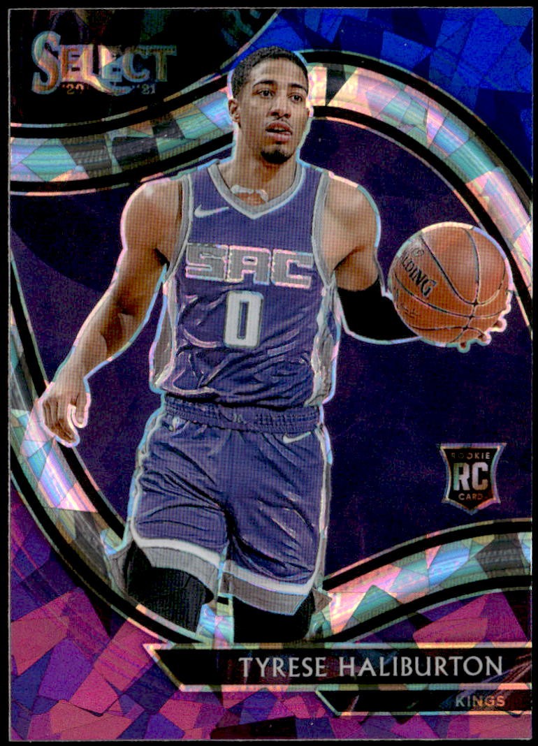 2020-21 Panini Select #289 Tyrese Haliburton Blue White Purple Cracked Ice RC E1