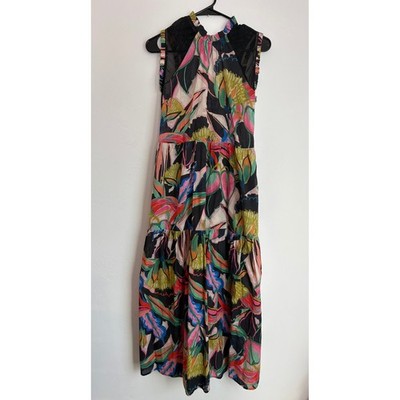 Self Contrast Anthropologie Kiera Mesh Combo Floral Maxi Dress Vacation Coastal