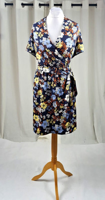 New Look Kleid Blumendruck tief V Kurzarm Wickeloptik 26 UK CR058 FF 16