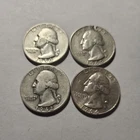 Lot Of 4 Washington Silver Quarters  1942P 1950D 1960D 1964D
