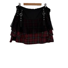 Hot Topic Womens Tartan Tulle Mini Skirt 2X Lace Up Buckles Fairy Grunge Goth