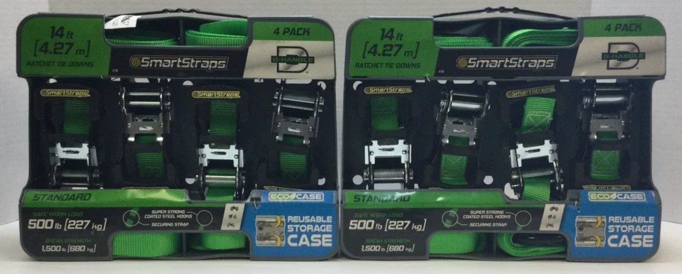 SMARTSTRAPS 156 Green 14' Padded Ratchet Strap, 8 Pack (1500 lbs)