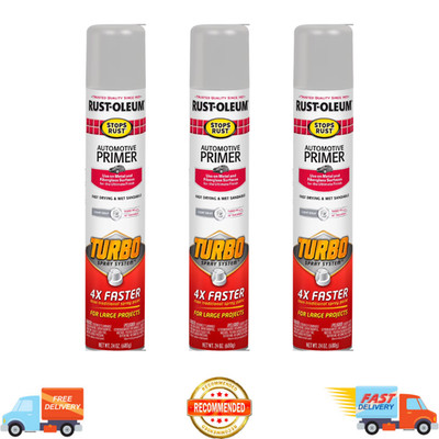 (3 Pack) Light Gray, Rust-Oleum Stops Rust Turbo Auto Primer Spray Paint, 24 oz