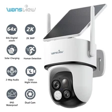 Wansview Solar Wireless Dual-Cam Security Camera 360°PTZ 2K 3MP  Human Detection