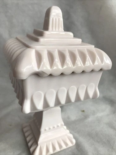 Westmoreland Pink Milk Glass 8" Wedding Bowl With Lid Candy Dish Square Pedestal