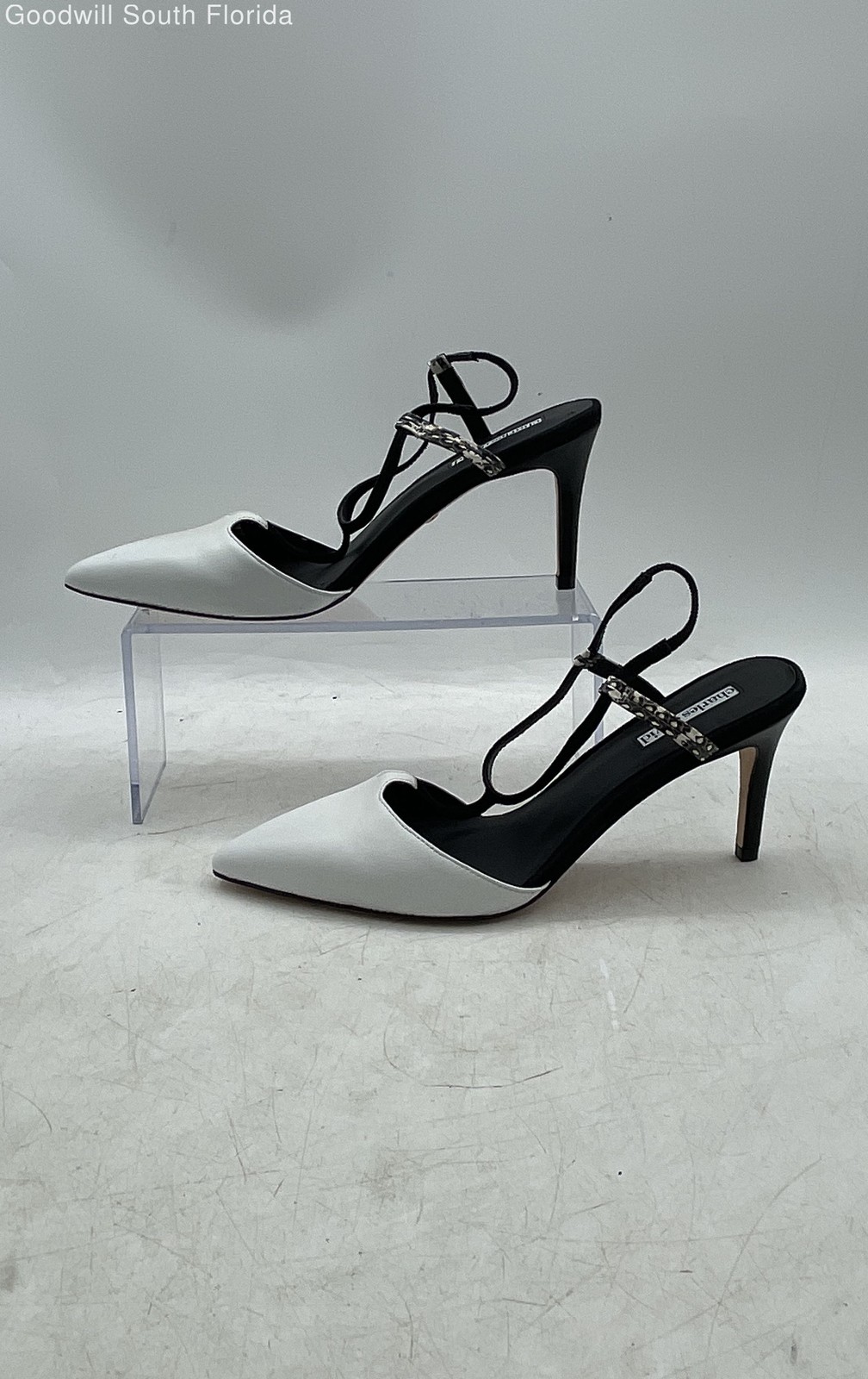 Charles David Womens Black White Leather Pointed Toe Slingback Heels Size 8M