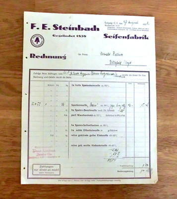 Rechnung F.E.Steinbach Seifenfabrik Leipzig 1932