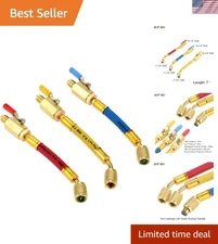 Durable 7" Brass Hose Set with Ball Valve for R134A R410A R22 R12 Refrigerants