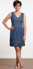 Summer Sale Cool Peruvian Cotton Collection Boutique XL Blue Coastal Boho Dress