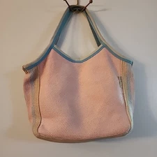Sun N Sand Pink  With Multicolored Border Tote Handbag GUC 